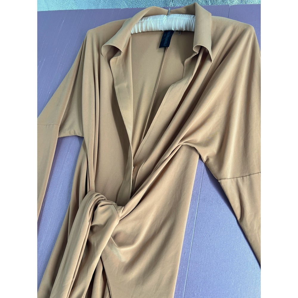 Norma Kamali Minimalist Tan Long Sleeve Tie Front Designer Romper Playsuit S - Picture 7 of 16
